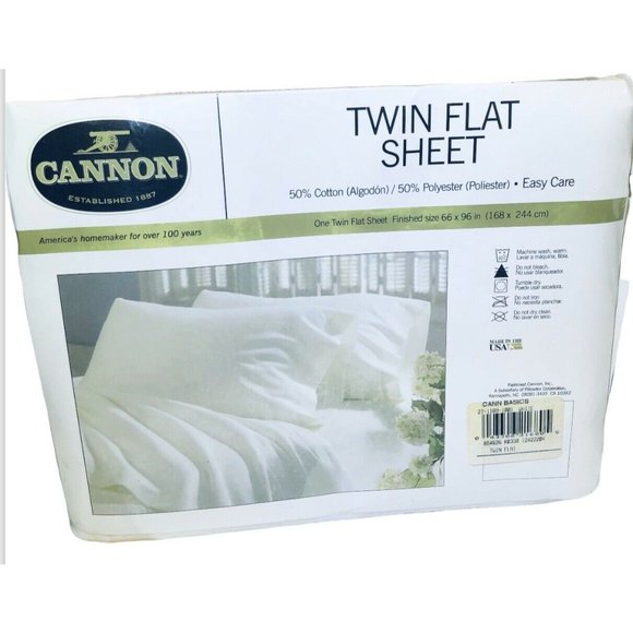 Vintage CANNON Twin Flat & Fitted White Sheet Set Made in USA Cotton/Polyester - Picture 4 of 6